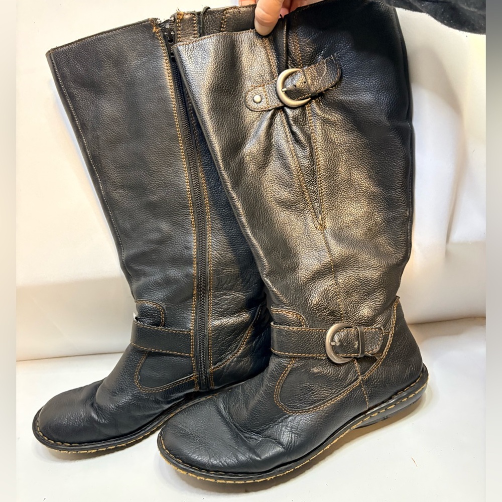 Tall Black Leather B.O.C Buckle Boots